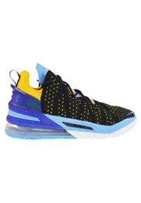 Buty koszykarskie męskie Nike Lebron Xviii Dynasty Minneapolis Lakers. Zapięcie: sznurówki. Kolor: żółty, niebieski, wielokolorowy. Materiał: materiał, tkanina, syntetyk. Szerokość cholewki: normalna