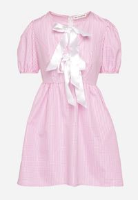 Born2be - Różowa Rozkloszowana Sukienka w Kratkę Vichy w Stylu Retro z Wiązaniem Telionea. Okazja: na co dzień. Kolor: różowy. Wzór: kratka. Typ sukienki: rozkloszowane. Styl: retro #5