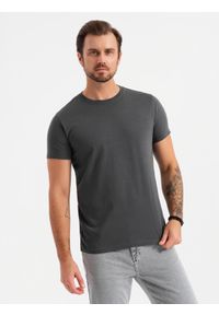 Ombre Clothing - Zestaw bawełnianych koszulek męskich BASIC z okrągłym dekoltem – biały/grafitowy/niebieski denim V8 - Rozmiar: XL. Okazja: na co dzień. Kolor: niebieski. Materiał: denim, bawełna. Styl: klasyczny, casual #3