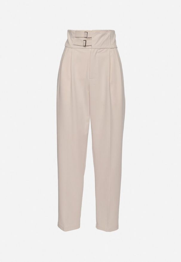 Born2be - Beżowe Spodnie Garniturowe z Wysokim Stanem i Dwoma Paskami Ameda. Stan: podwyższony. Kolor: beżowy. Styl: elegancki