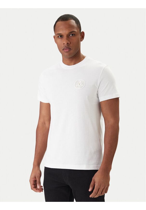 Versace Jeans Couture T-Shirt 80GAHT03 CJ00T Biały Regular Fit. Kolor: biały. Materiał: bawełna