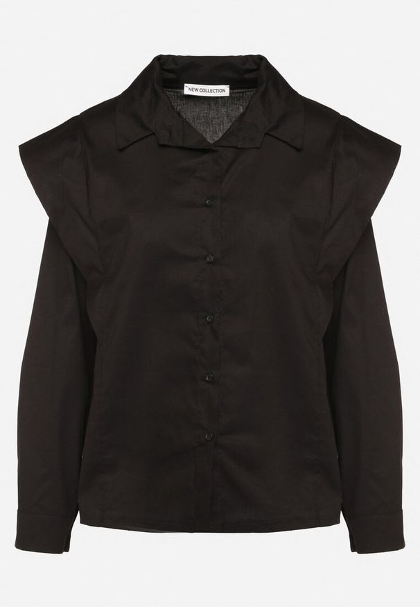 Born2be - Czarna Bawełniana Koszula z Ozdobnymi Ramionami Teladoria. Okazja: na co dzień. Kolor: czarny. Materiał: bawełna. Styl: elegancki, casual