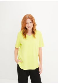 bonprix - Szeroki T-shirt z bawełny organicznej. Typ kołnierza: dekolt w serek. Kolor: zielony. Materiał: bawełna #1