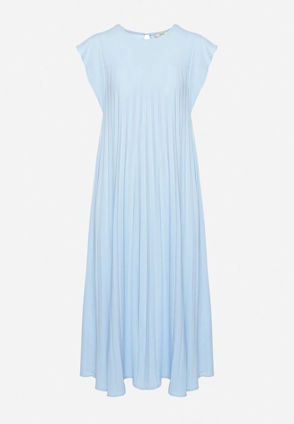 Born2be - Niebieska Plisowana Sukienka z Krótkim Rękawem Nlea. Kolor: niebieski. Długość rękawa: krótki rękaw