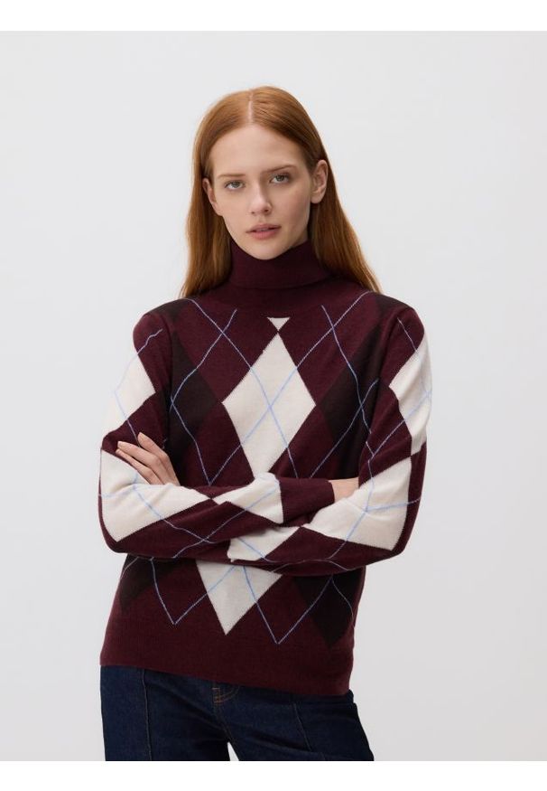 Reserved - Wełniany golf w romby - wielobarwny. Typ kołnierza: golf. Materiał: wełna