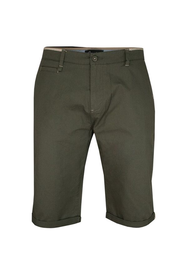 Just Yuppi - Oliwkowe Bawełniane Krótkie Spodenki, Szorty Męskie -JUST YUPPI- Przed Kolano, Odwijane, Khaki. Kolor: oliwkowy, brązowy, wielokolorowy. Materiał: bawełna, elastan. Długość: krótkie. Sezon: lato
