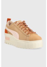 Puma sneakersy skórzane Mayze Wedge Wild Women Wns kolor brązowy. Nosek buta: okrągły. Zapięcie: sznurówki. Kolor: brązowy. Materiał: skóra. Obcas: na platformie #4