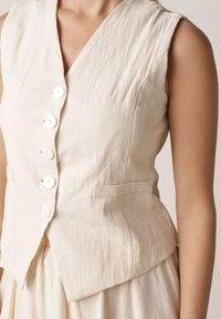 Born2be - Beżowy Bawełniany Komplet Rozkloszowana Spódnica i Kamizelka Moveina. Kolor: beżowy. Materiał: bawełna. Wzór: ażurowy #2