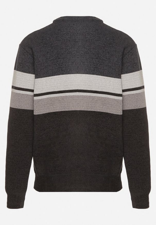 Born2be - Ciemnoszary Sweter z Wełną z Eleganckim Kołnierzykiem Koszulowym Espalea. Typ kołnierza: kołnierzyk koszulowy. Kolor: szary. Materiał: wełna. Wzór: aplikacja. Styl: elegancki