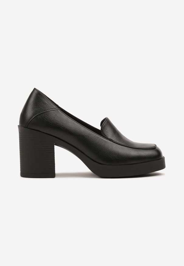 Born2be - Czarne Eleganckie Półbuty Mokasyny na Słupku ze Skórzaną Wkładką Alandria. Okazja: na co dzień. Kolor: czarny. Materiał: skóra. Obcas: na słupku. Styl: elegancki. Wysokość obcasa: średni