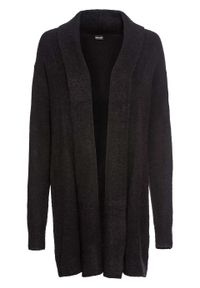 Sweter bez zapięcia z szalowym kołnierzem bonprix czarny. Kolor: czarny. Długość: długie. Wzór: prążki #1