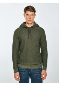 Big-Star - Sweter męski z kapturem khaki Carlson 303. Okazja: na co dzień, na spacer. Typ kołnierza: kaptur. Kolor: zielony. Materiał: bawełna, jeans, materiał, dzianina. Wzór: aplikacja, ze splotem. Styl: vintage, casual #7