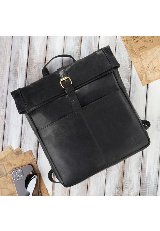 Plecak skórzany vintage PAOLO PERUZZI AV-02-BL czarny. Kolor: czarny. Materiał: skóra. Styl: vintage