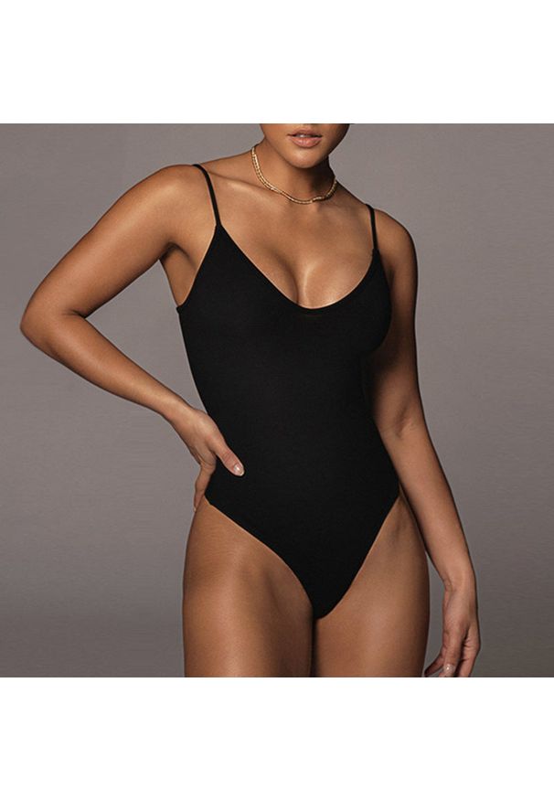 Intica - Body na ramiączkach z elastycznego materiału Robert. Kolor: czarny. Materiał: materiał. Wzór: gładki