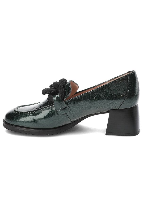 Zielone Półbuty Hispanitas Eleganckie Obuwie Damskie. Okazja: na co dzień. Kolor: zielony. Materiał: materiał, lakier, skóra. Obcas: na obcasie. Styl: elegancki. Wysokość obcasa: średni