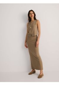 Reserved - Dzianinowa spódnica z wiskozą - beżowy. Kolor: beżowy. Materiał: dzianina, wiskoza #1