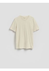 Reserved - T-shirt regular fit z lnem - złamana biel. Materiał: len