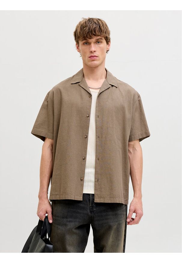 Jack & Jones Koszula Summer 12289191 Brązowy Relaxed Fit. Kolor: brązowy. Materiał: bawełna