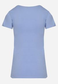 Born2be - Niebieski T-shirt z Bawełny Ozdobiony na Froncie Nadrukiem Pandoma. Kolor: niebieski. Materiał: bawełna. Wzór: nadruk, aplikacja. Sezon: lato #2