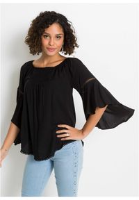 bonprix - Bluzka zakładana przez głowę z czystej wiskozy. Kolor: czarny. Materiał: wiskoza #1