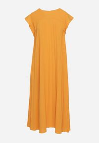 Born2be - Pomarańczowa Plisowana Sukienka z Krótkim Rękawem Nlea. Kolor: pomarańczowy. Długość rękawa: krótki rękaw #4