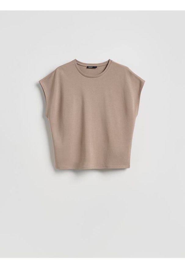 Reserved - T-shirt z modalem - brązowy. Kolor: brązowy. Materiał: dzianina