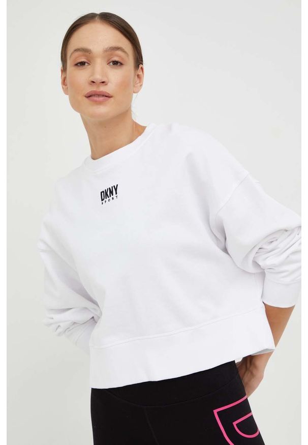 DKNY - Dkny bluza damska kolor biały gładka. Kolor: biały. Wzór: gładki
