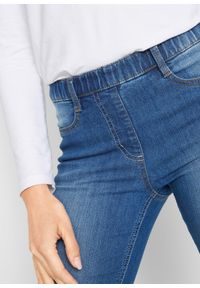 bonprix - Jegginsy mid waist z wygodnym paskiem w talii. Kolor: niebieski