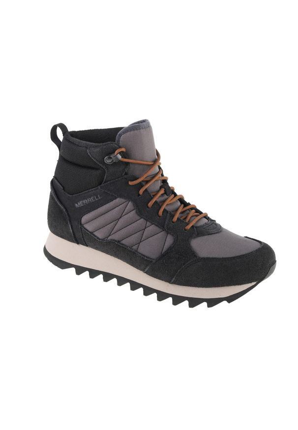 Buty trekkingowe męskie Merrell Alpine Mid Plr WP 2. Wysokość cholewki: za kostkę. Zapięcie: sznurówki. Kolor: czarny. Materiał: guma, tkanina, zamsz, materiał, syntetyk. Szerokość cholewki: normalna