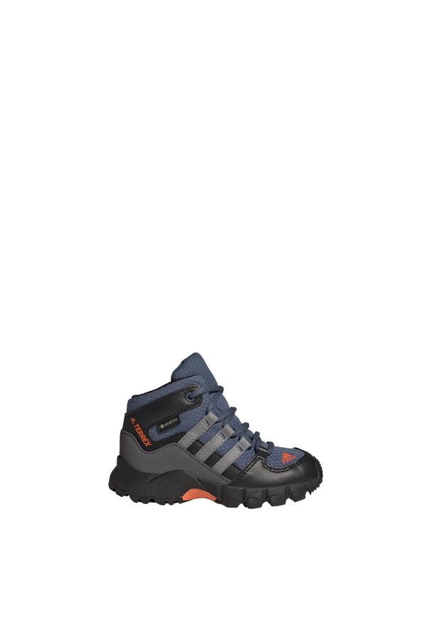 Buty turystyczne dla dzieci Adidas Terrex Mid GTX. Kolor: pomarańczowy, wielokolorowy, niebieski, szary. Model: Adidas Terrex. Sport: turystyka piesza
