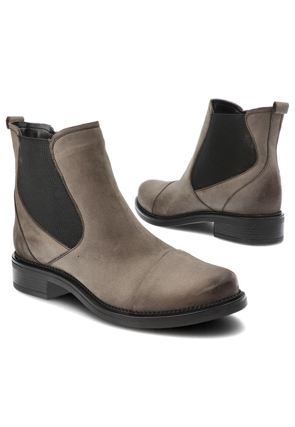 Szare Botki Pollonus Stylowe Sztyblety Damskie. Okazja: na co dzień. Kolor: szary. Materiał: nubuk. Styl: elegancki