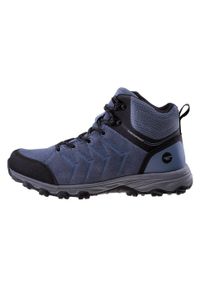Hi-tec - Męskie Buty Do Chodzenia Helone Suede Mid Cut. Kolor: czarny, niebieski, wielokolorowy. Sport: turystyka piesza