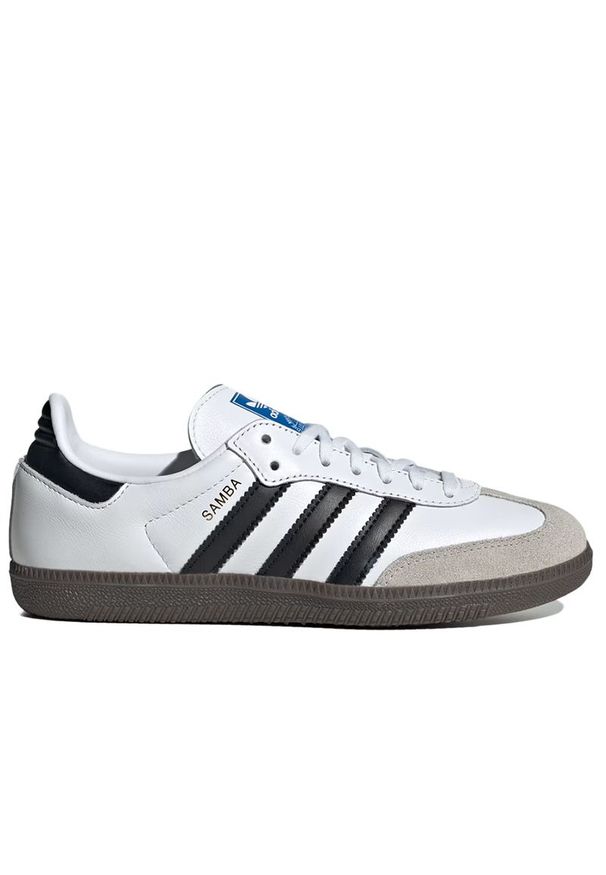 Adidas - Buty młodzieżowe adidas Originals Samba OG IE3675 - białe. Okazja: na co dzień. Zapięcie: sznurówki. Kolor: biały. Materiał: zamsz, skóra, syntetyk, guma. Szerokość cholewki: normalna
