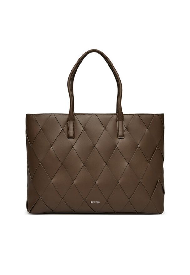 Calvin Klein Torebka Ck Woven Medium Shopper K60K612994 Brązowy. Kolor: brązowy. Materiał: skórzane