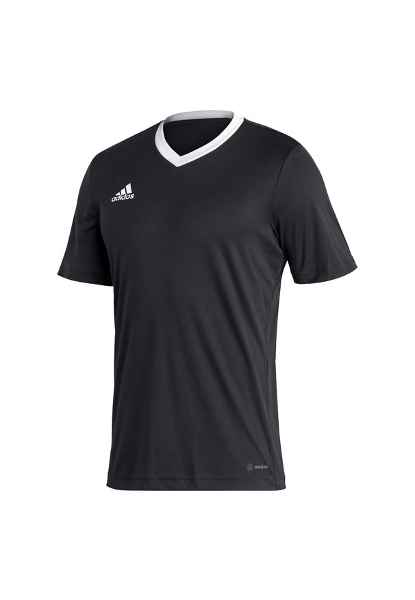 Koszulka do piłki nożnej Adidas Entrada 22. Typ kołnierza: dekolt w kształcie V. Kolor: czarny. Materiał: tkanina, poliester