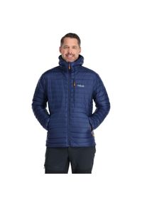 Kurtka puchowa męska Rab Microlight Alpine Jacket z kapturem. Typ kołnierza: kaptur. Kolor: pomarańczowy, wielokolorowy, niebieski. Materiał: puch