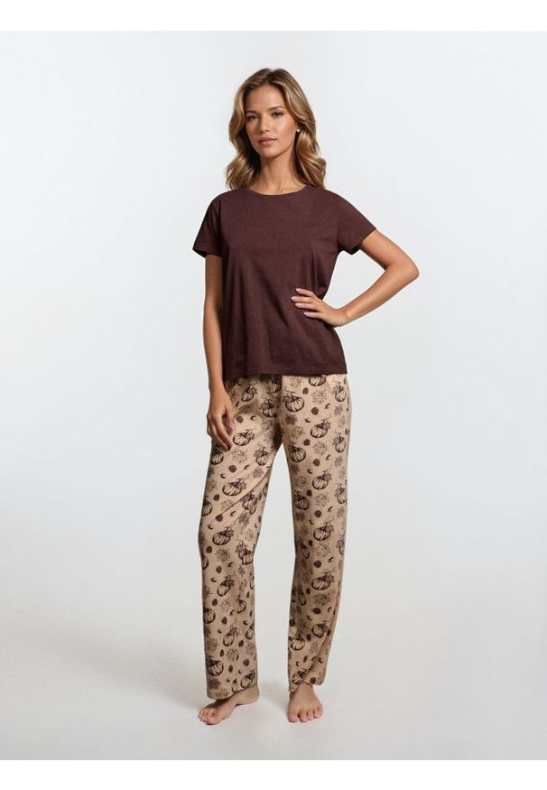 Sinsay - Bawełniana piżama dwuczęściowa - brązowy. Kolor: brązowy. Materiał: bawełna
