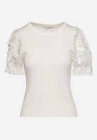 Born2be - Biała Koszula Ozdobiona Falbanką i Abstrakcyjnym Wzorem Nunoria. Kolor: biały. Wzór: aplikacja #6