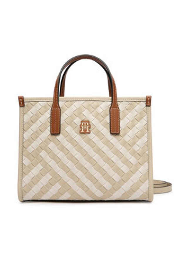 TOMMY HILFIGER - Tommy Hilfiger Torebka Th City Mini Tote AW0AW18393 Beżowy. Kolor: beżowy. Materiał: skórzane