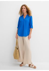 bonprix - Bluzka lniana, rękawy 3/4. Kolor: niebieski. Materiał: len #3