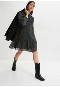 bonprix - Sukienka z falbanami. Kolor: czarny. Wzór: kropki #1