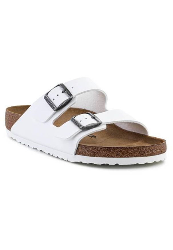 Klapki męskie Birkenstock Arizona. Zapięcie: klamry. Kolor: biały. Materiał: zamsz. Szerokość cholewki: normalna. Sport: turystyka piesza, pływanie, fitness