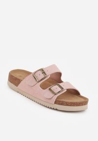 Renee - Różowe Zamszowe Klapki Klasyczne z Regulowanymi Paskami ze Sprzączkami Shirinixis. Okazja: na co dzień. Kolor: różowy. Materiał: zamsz. Wzór: paski. Sezon: lato. Styl: klasyczny #8