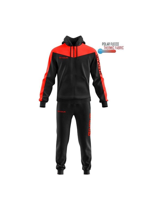 Givova Roma – Dres z kapturem z polarfleece, rozmiar M. Kolor: czerwony, czarny, wielokolorowy. Materiał: dresówka. Sport: piłka nożna
