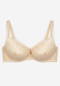 Renee - Ciemnobeżowy Biustonosz Full Cup z Koronki Ozdobiony Cyrkoniową Zawieszką Eanessa. Kolor: beżowy. Materiał: koronka. Wzór: aplikacja, koronka