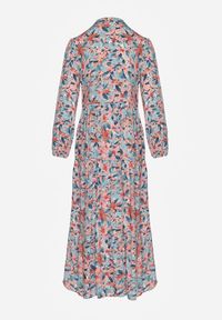 Renee - Różowo-Niebieska Sukienka z Rozcięciem i Kwiatowym Wzorem Phaelerine. Kolor: różowy. Długość rękawa: długi rękaw. Wzór: kwiaty. Styl: klasyczny. Długość: maxi #2