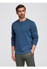 Ombre Clothing - Męska bluza dresowa BASIC z okrągłym dekoltem - granatowa V4 - Rozmiar: XL. Kolor: niebieski. Materiał: dresówka