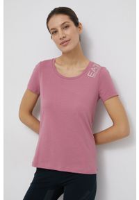 EA7 Emporio Armani - T-shirt. Okazja: na co dzień. Kolor: różowy. Materiał: dzianina. Wzór: nadruk. Styl: casual