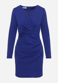 Born2be - Granatowa Sukienka Mini z Kopertowym Dekoltem i Marszczeniami Hiacinta. Typ kołnierza: dekolt kopertowy. Kolor: niebieski. Typ sukienki: kopertowe. Styl: elegancki. Długość: mini #4