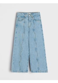 Sinsay - Jeansy wide leg z efektem sprania - niebieski. Kolor: niebieski #1